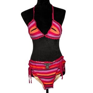 Banana Republic Crochet Bikini Boho Pink Orange Stripe String Two Piece Swimsuit